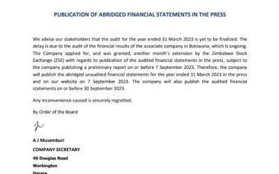 Notice to shareholders – PUBLICATION OF ABRIDGED FINANCIAL STATEMENTS IN THE PRESS