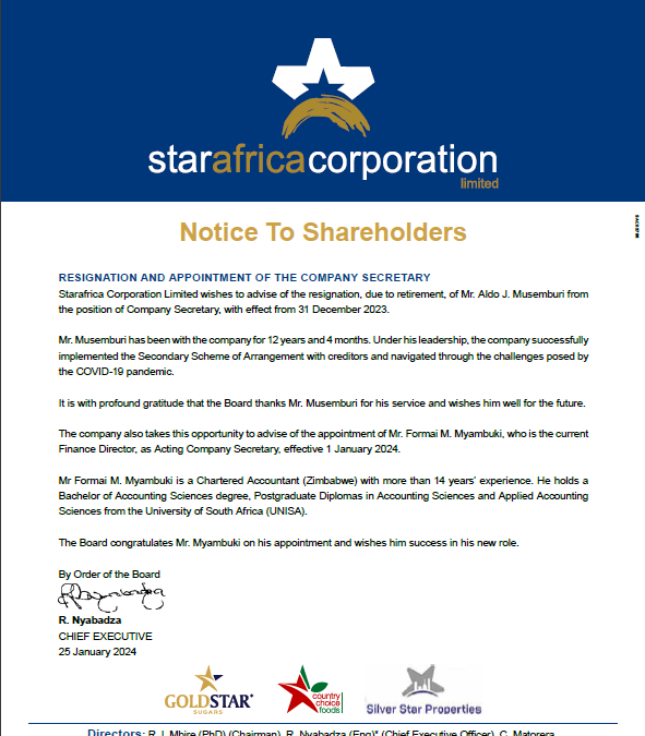 SAC CHANGE OF COMPANY SECRETARY